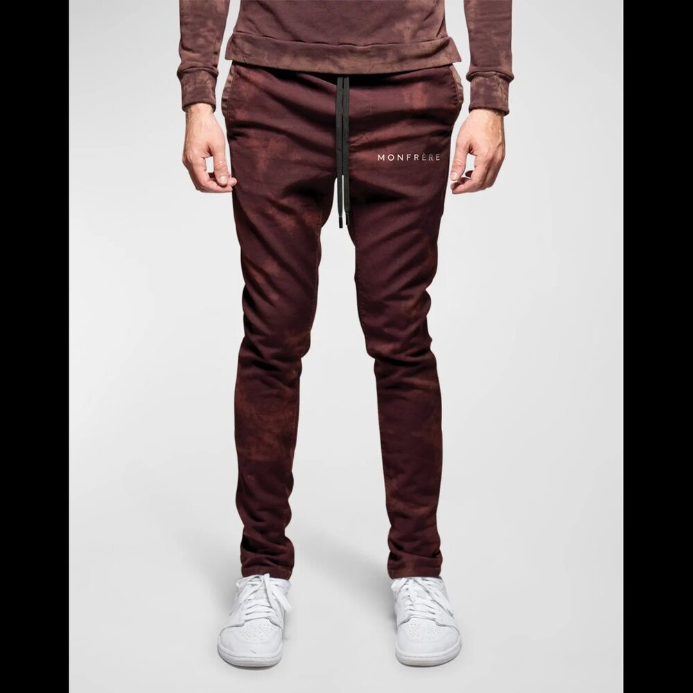 Monfrere Men's Walker Fire Drawstring Pants skinny cotton jogger faded dark red